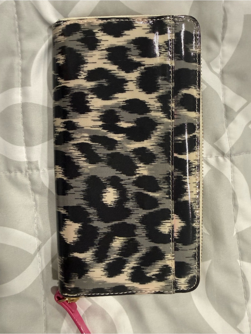kate spade Leopard Patent Zip Wallet with Hot Pink Pull - Picture 2 of 7